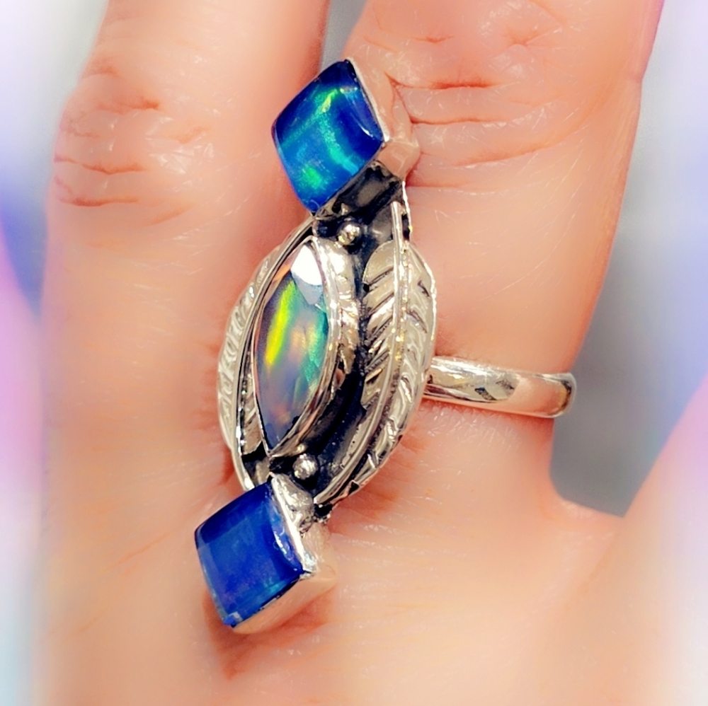 Opal Sterling Silver Gemstone Ring - image 2